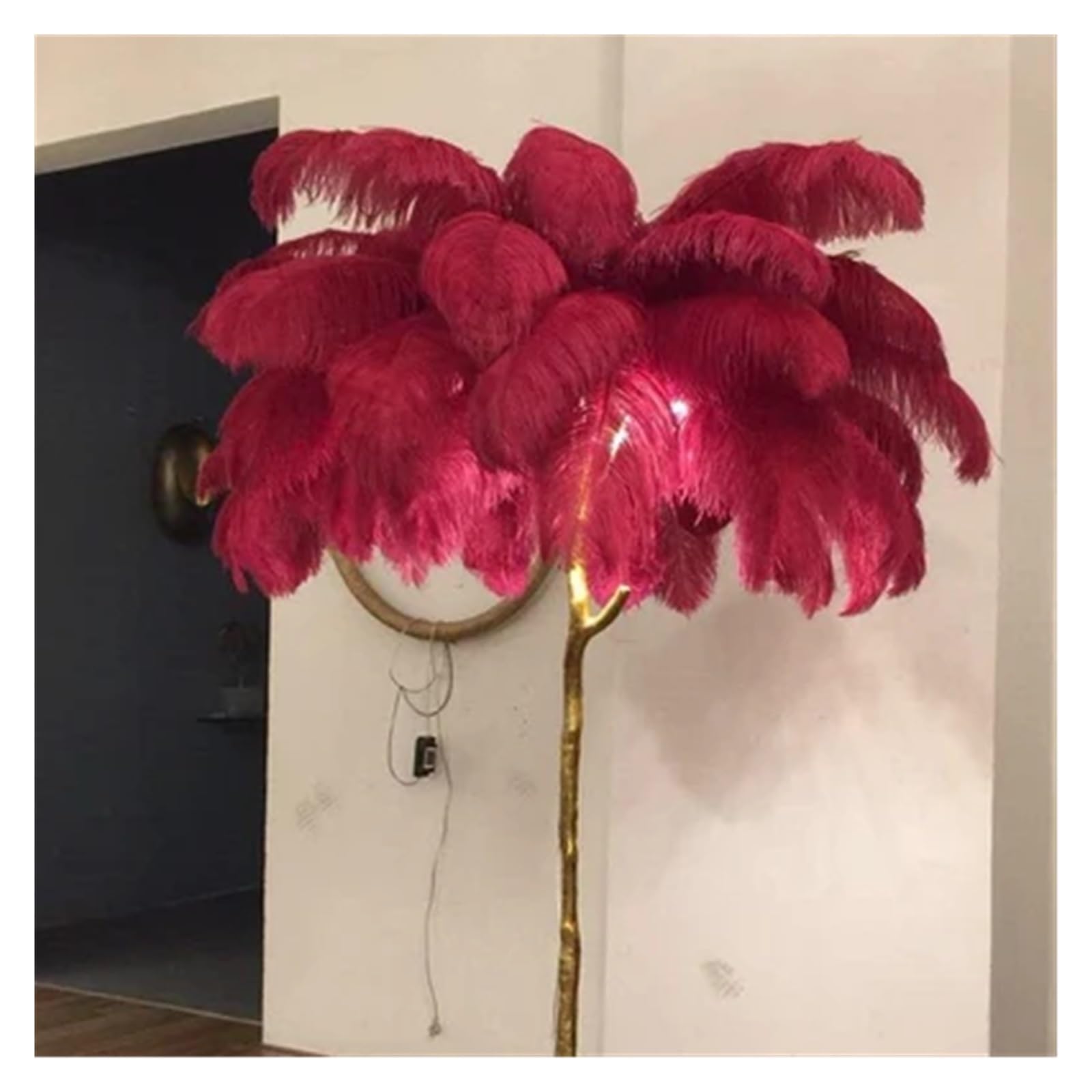 SMTYXS Modern Luxury Ostrich Feather LED Floor Light Copper Resin Nordic Lights for Living Sofa Beside Decoration Standing Lamp Elegant Luxurious(Red Floor)