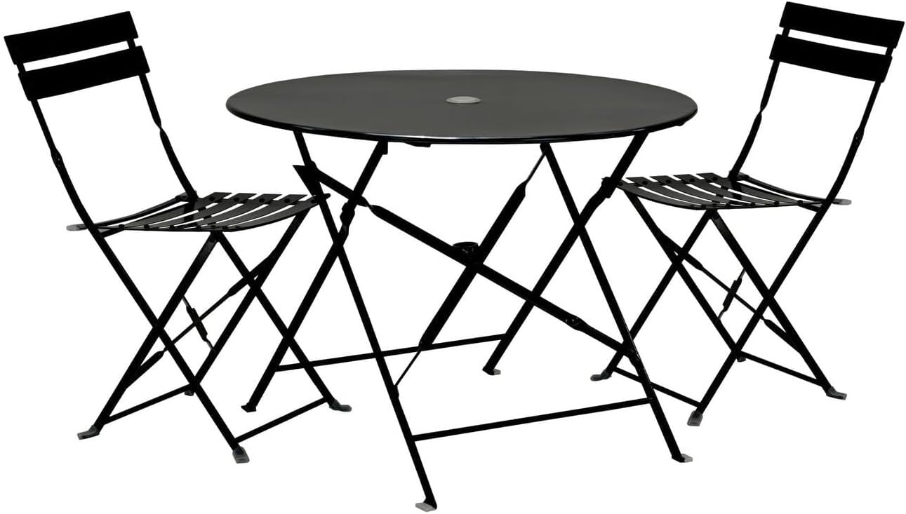 36" Folding Metal Bistro Table with Umbrella Hole in Black