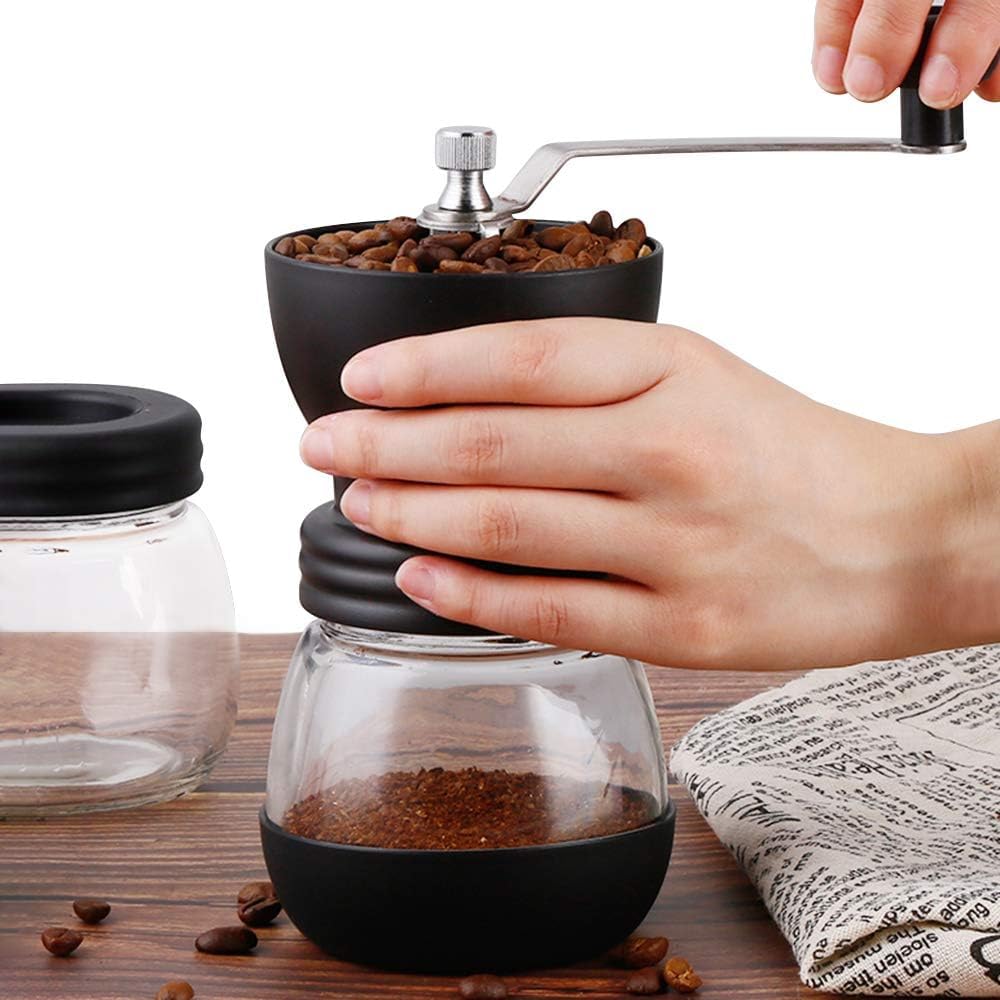 Broyeur Cafe grain - Moulin à café manuel, Acier Inoxydable et Verre, Meules En Céramique Réglables, Facile À Nettoyer, Idéal Pour Café, Espresso, French Press et Café Filtré