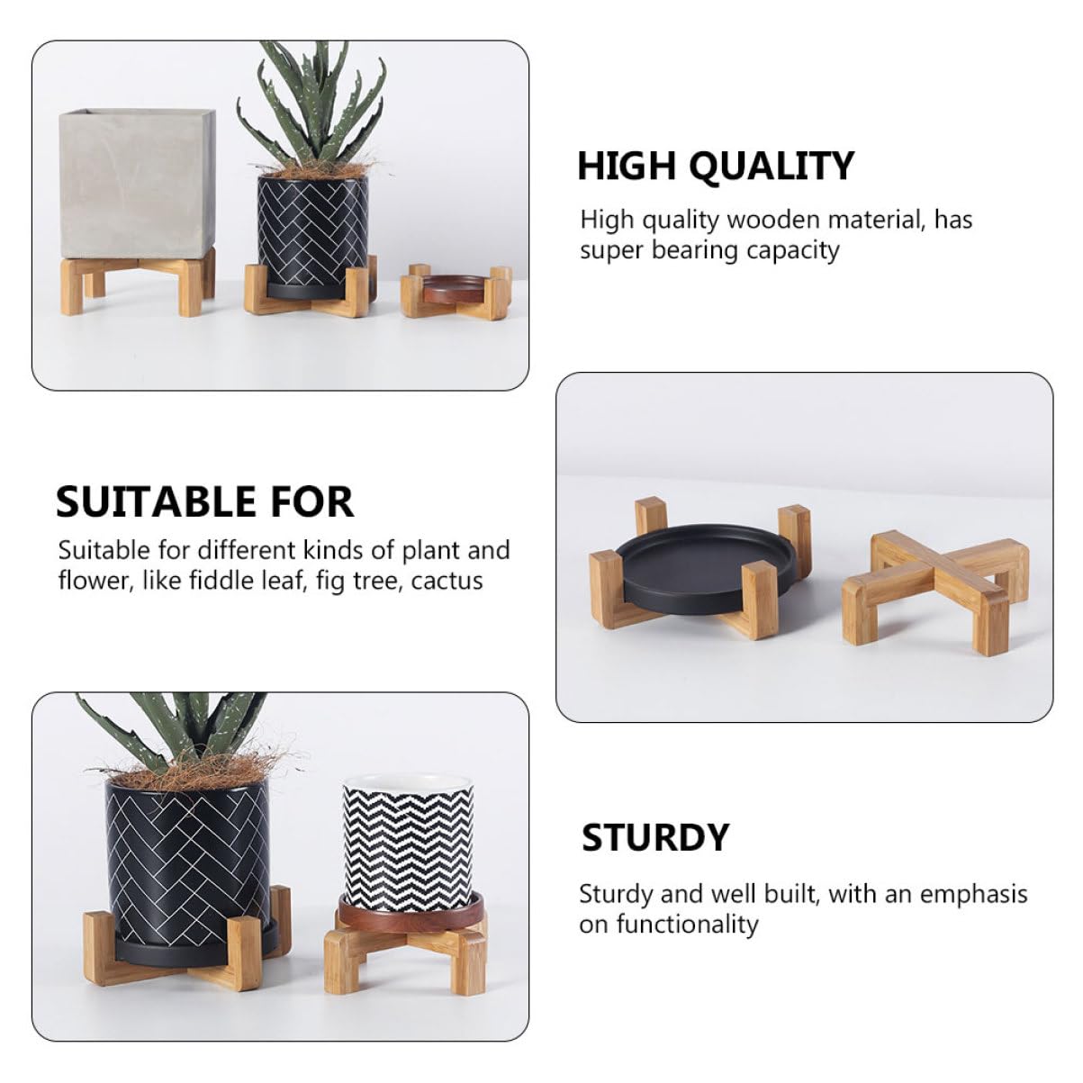 Porta Macetas De Madera Base Para Maceta 16x16x4,5 Cm Para Decoración Interior y Exterior, Soporte Para Bonsáis y Plantas Suculentas Estante Rústico y Funcional Para Jardín y Balcón