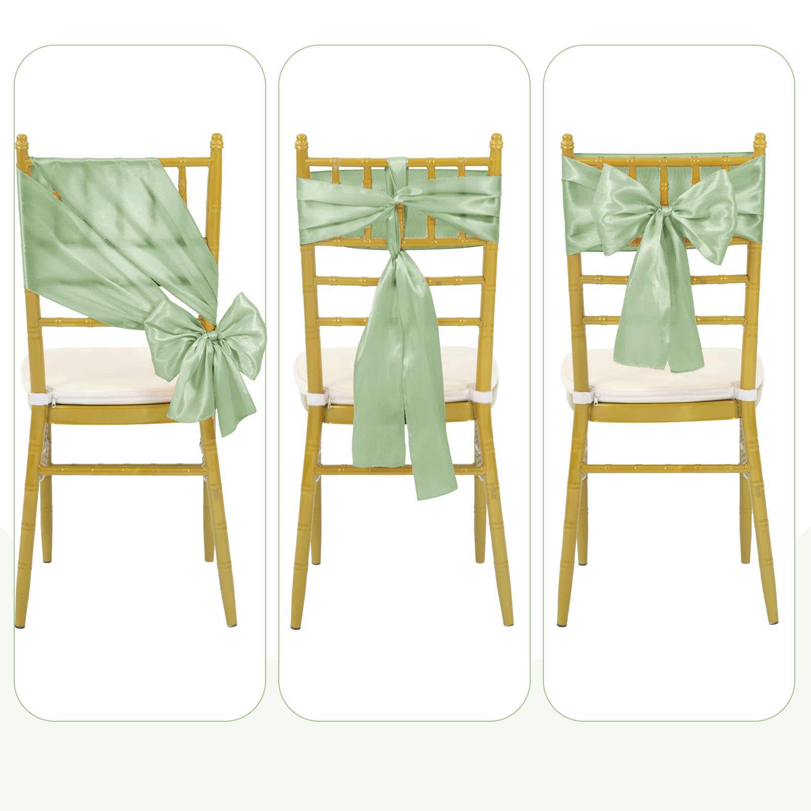 Teruntrue 60 Lazos de satén para sillas, Fundas universales para sillas, Color Verde Salvia, para Bodas, Banquetes, Fiestas, Eventos de Hotel, decoración de sillas (17 x 204 cm)