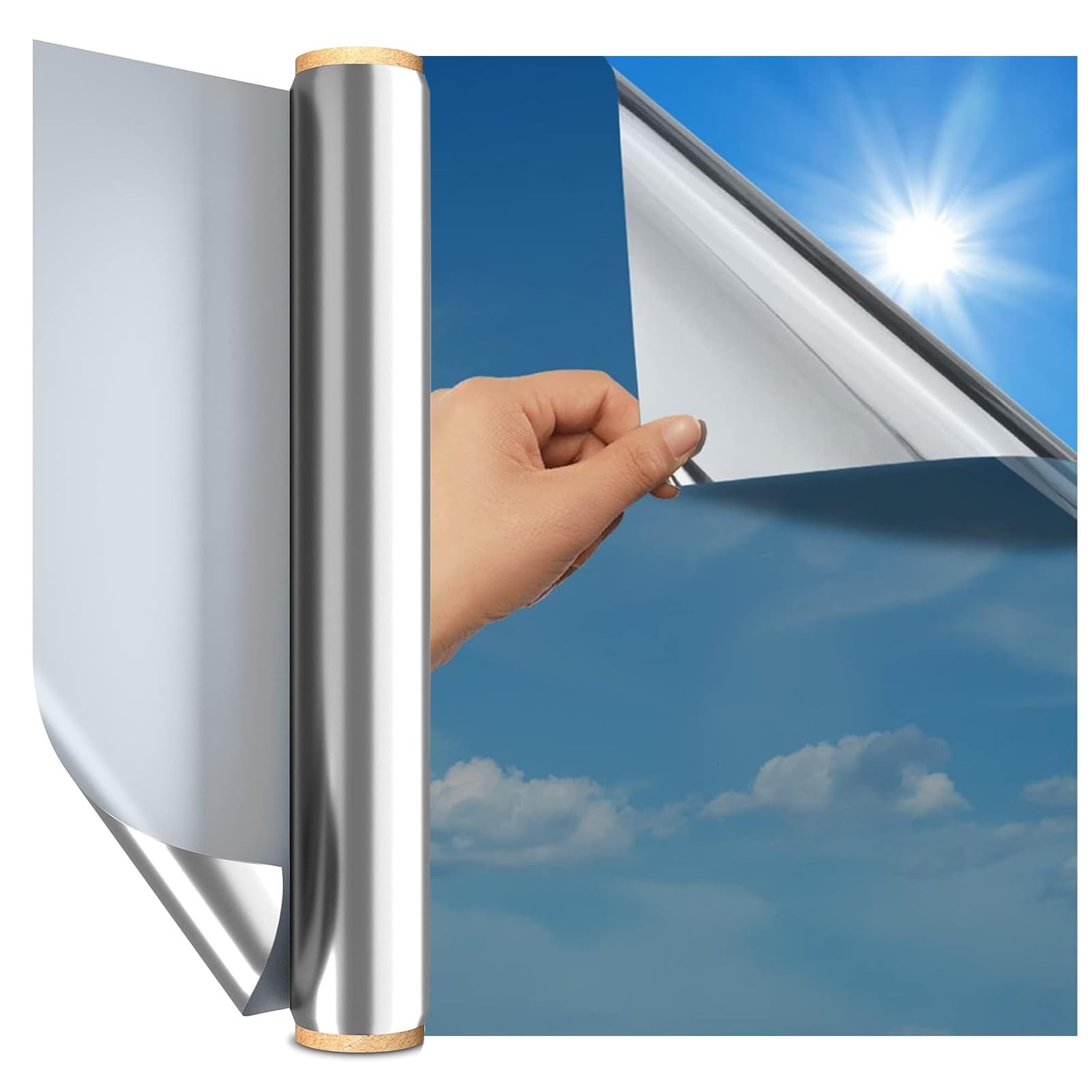 Film à sens unique réfléchissant non adhésif pour fenêtre de maison, bureau, protection UV, contrôle de la chaleur, antireflet argenté (152 x 100 cm)