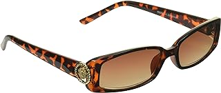 proSPORT Reading Sunglasses for Women Tinted Readers +1.75 Tortoise Shell Brown Frame Amber Lens Small Rectangle Gold Lion Crest Medusa Emblem Logo Plastic
