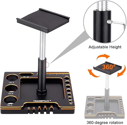 Miniatura 4 de Hobbypark Soporte de trabajo sobre orugas RC 118 124 con rotación de 360 grados, elevador o inferior, estación de trabajo de reparación de