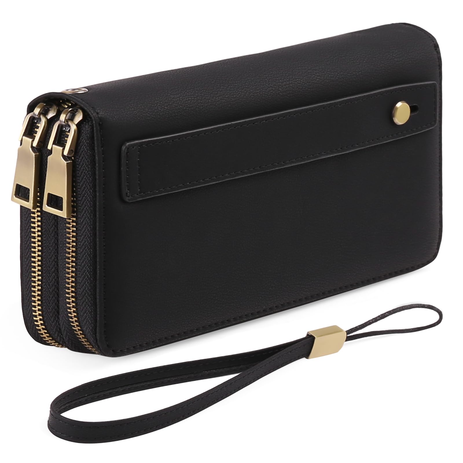 GAEKEAO Portefeuille Femme Grand, Porte Feuille Feminin Cuir Végétalien Double Fermeture à Glissière, RFID Porte chequier, avec Multiples Poches Portefeuilles et Porte-Cartes Idee Cadeau Femmes
