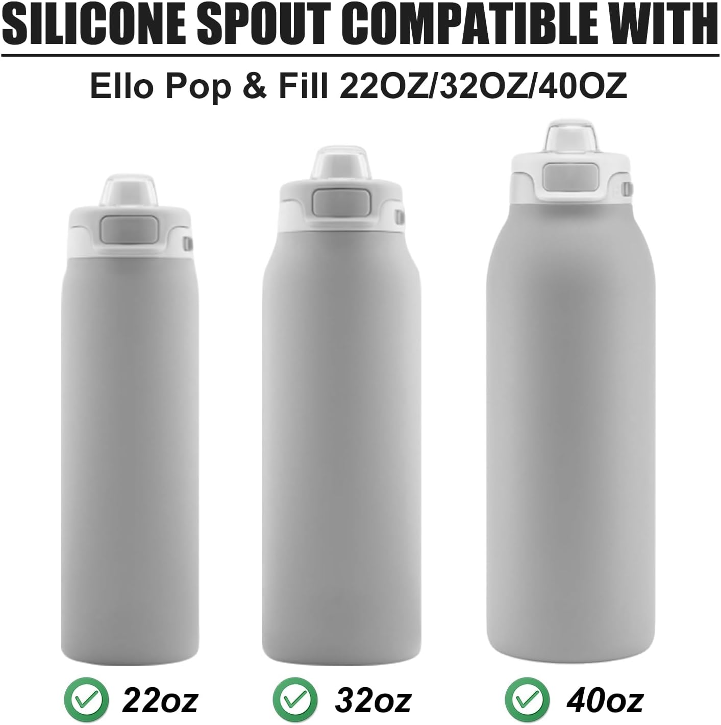 BOXOB 2pcs Spout Replacement for Ello Pop & Fill, 22oz/32oz Silicone Water Bottle Spout No BPA Water Bottle Mouthpiece Replacement Compatible with Ello Pop & Fill (Black)