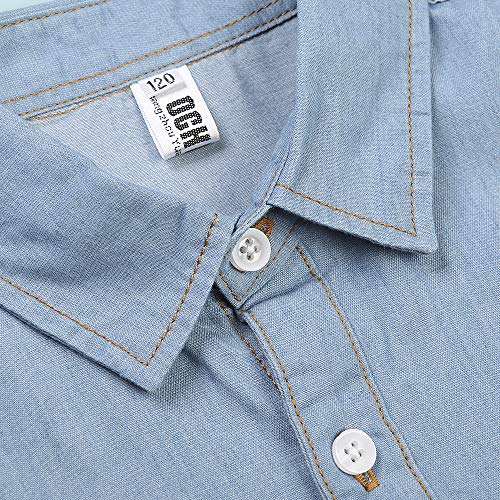 Ochenta Boys Denim Button Down Shirt Long Sleeve Kids Casual Cowboy Chambray Top Jeans Clothes Light Blue Tag 160-11 Years #TOP2