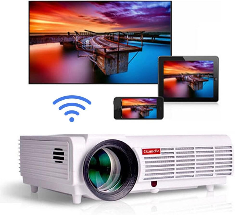 Gzunelic 6200 lumens 1080p Video Android WiFi Projector LCD LED Full HD Theater Proyector with Bluetooth Wireless Mirror to Smart Phones by Airplay or Miracast Ideal for Home Entertainment