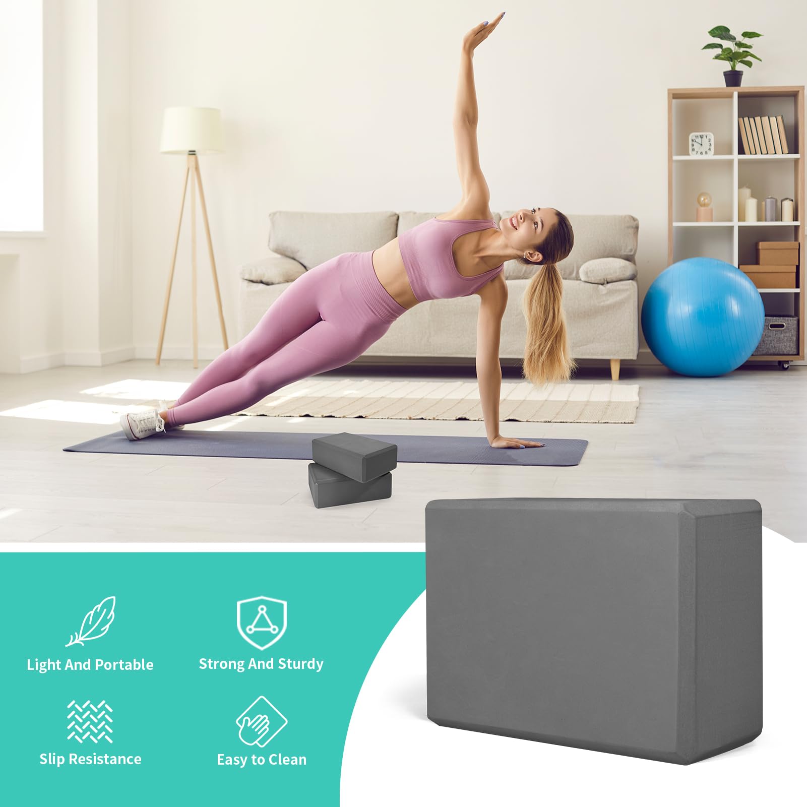 Bloques de yoga - Bloques de espuma EVA para entrenamiento de pilates, estiramiento, meditación, bloque de yoga para flexibilidad, equilibrio, fuerza de la columna vertebral, bloques de ejercicio