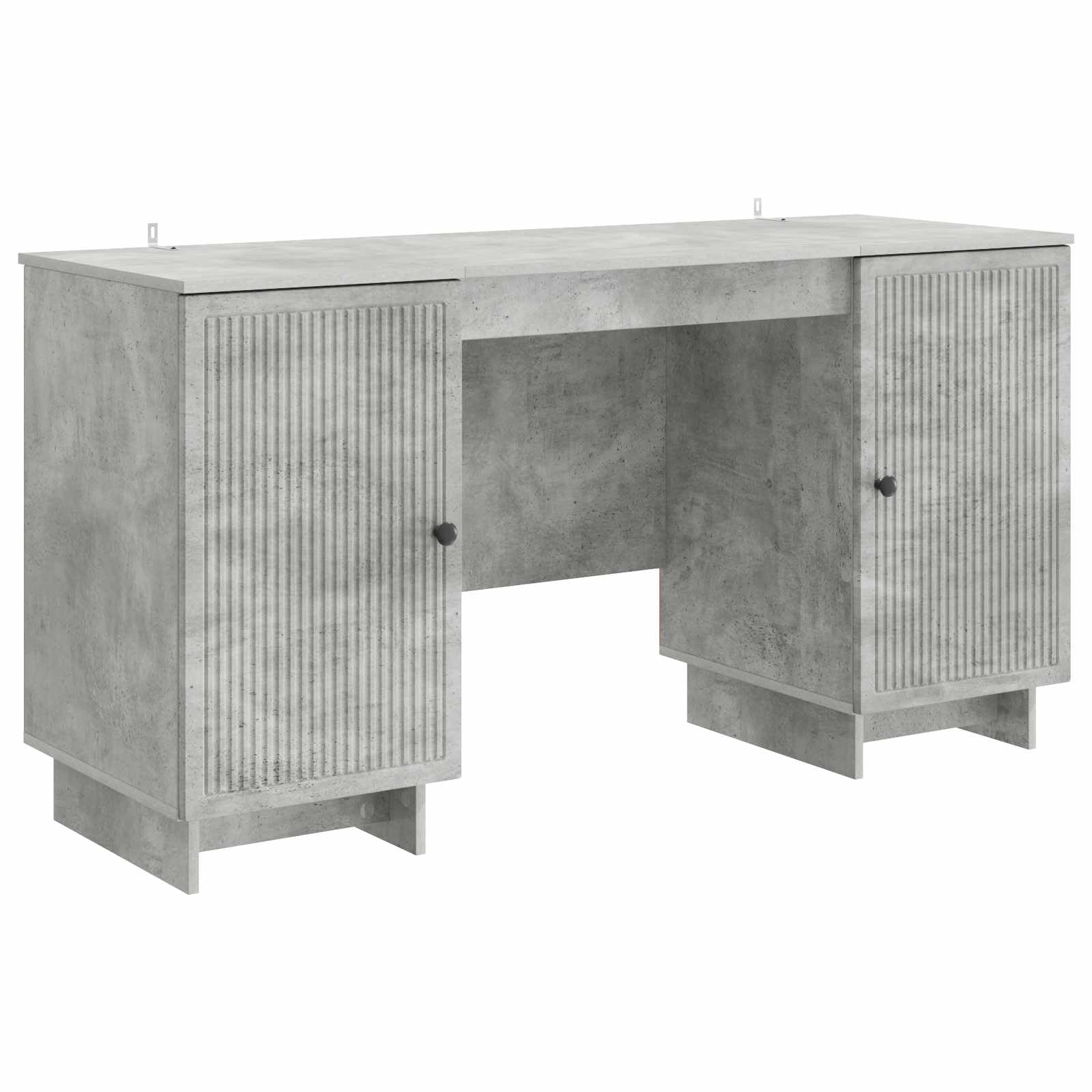 Bureau avec étagère gris béton 142,5 cm, meuble ordinateur ergonomique