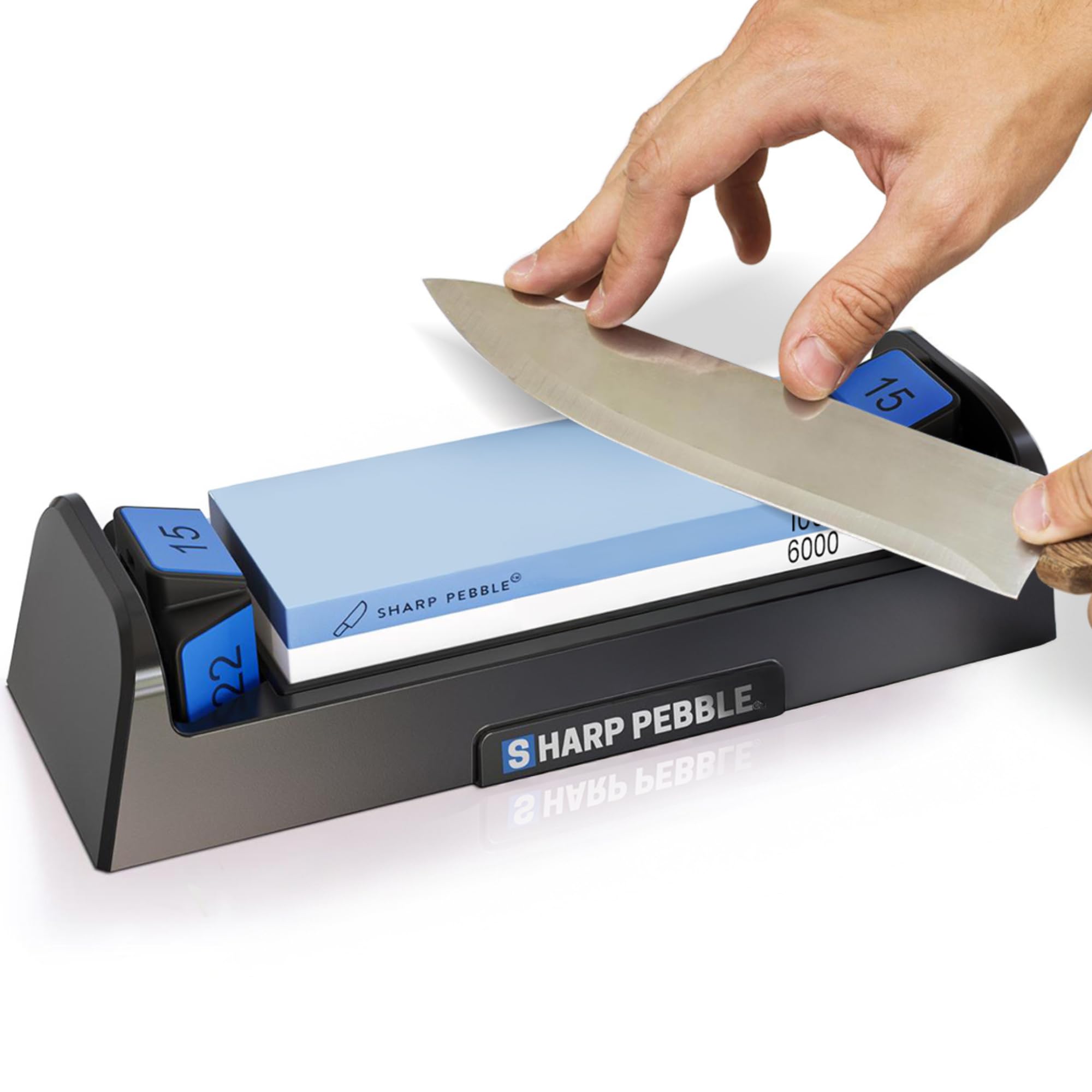 Sharp Pebble Complete Whetstone Knife Sharpening System 1000 6000 Grit Wet Stone Sharpener Kit with Built-In Angle Guides