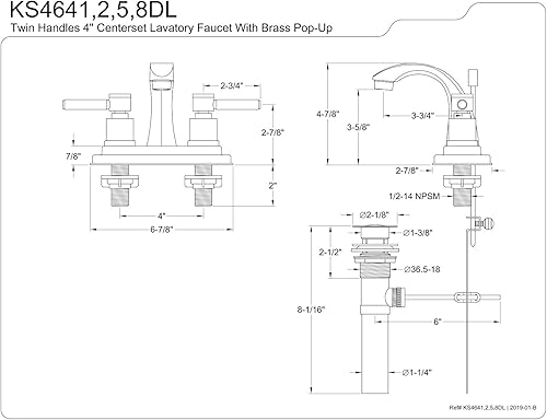Miniatura 9 de Kingston Brass KS4641DL Concord - Grifo de lavabo de 4 pulgadas con palanca Concord, cromo pulido