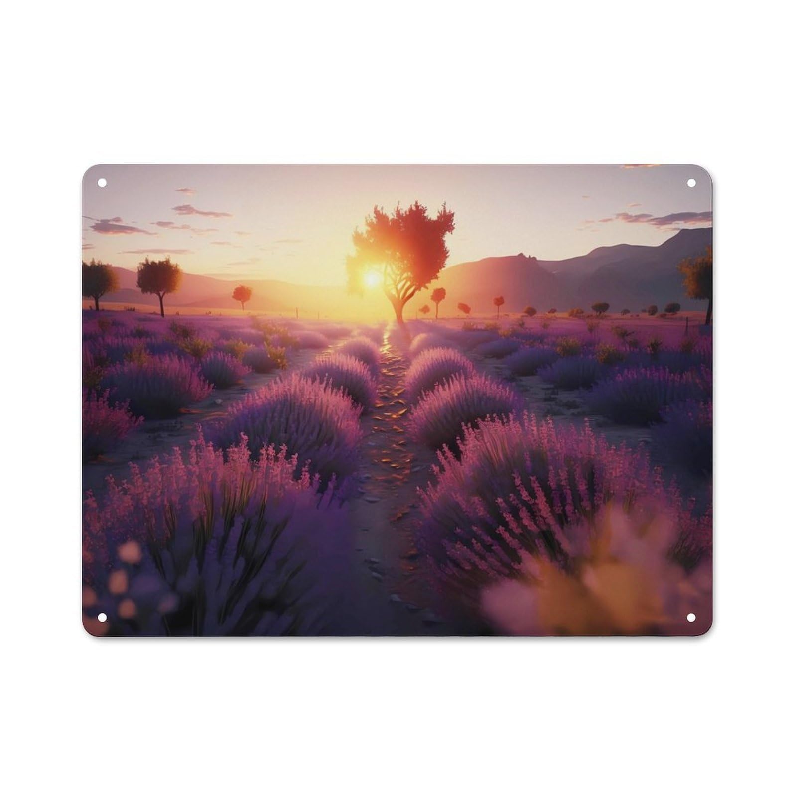Junmoney Style-14 Classic Sunset Over Lavender Field Metal Sign 30X40cm, Classic Pub Decor For Diner, Restaurant, Shed Or Kitchen