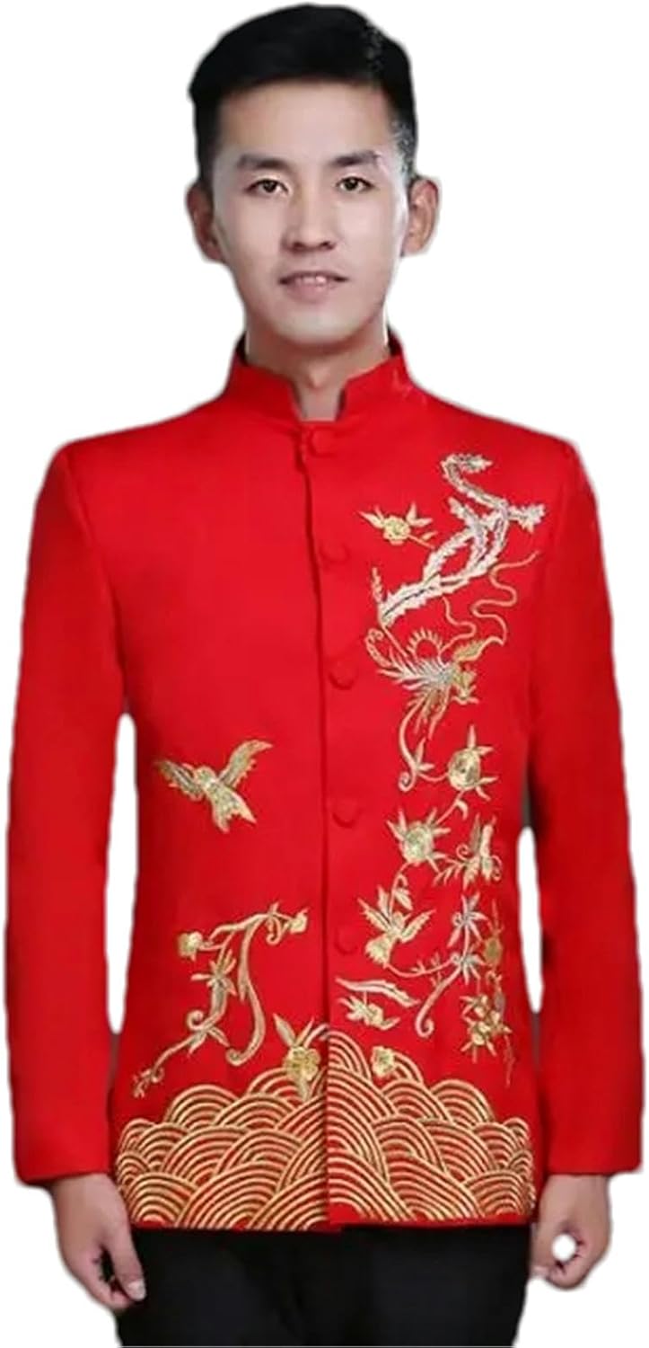 Man Traditional Chinese Jacket Groom Tang Vintage Clothing Wedding Men Red Coat Embroidery Chinese tunic suit Blazer