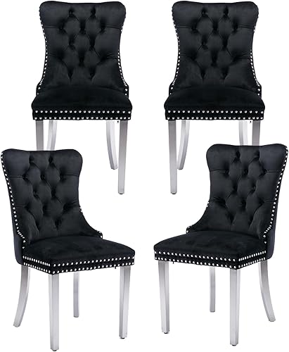 Miniatura 39 de Juego de 6 sillas de comedor de terciopelo gris, modernas sillas de comedor con respaldo copetudo y patas de madera maciza, sillas de comedor Gris