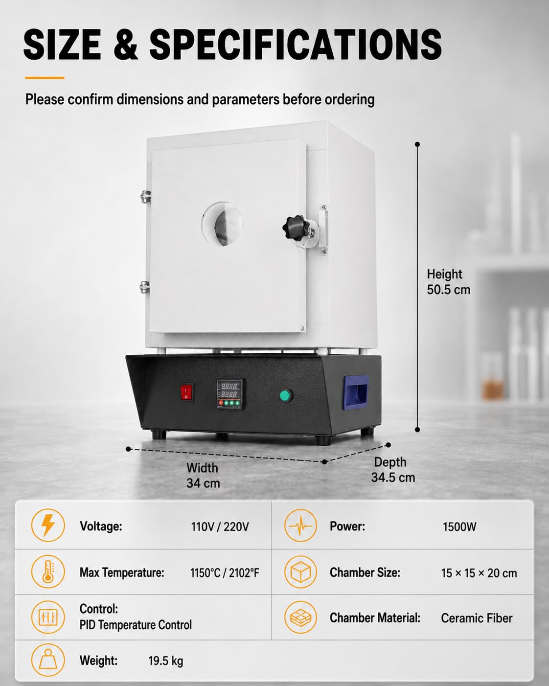 Horno De Fundición De Joyería 1500w, Horno Mufla Eléctrico 1150°C/2102°F con Controlador Digital Pid Y Ventana De Observación, para Fundición De Cera, Cerámica Y Fusión De Vidrio