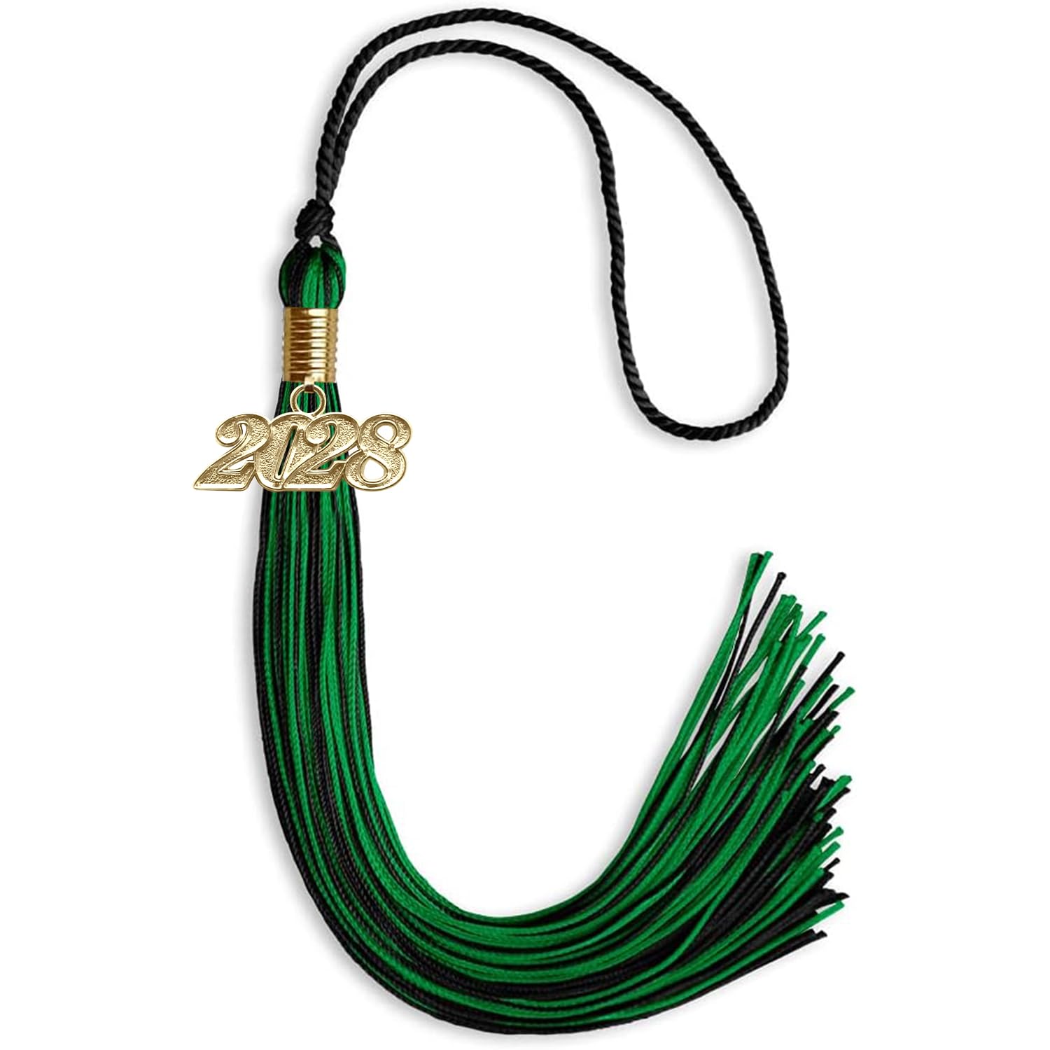 Endea Graduation Mixed Double Color Tassel with Gold Date Drop (Black/Green, 2028)