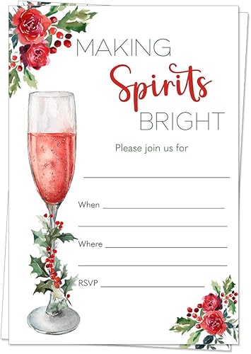 Fill In Christmas Party Invitations Making Spirits Bright DIY Blank Cocktails Family Xmas Holiday Party Invites (20 Count)