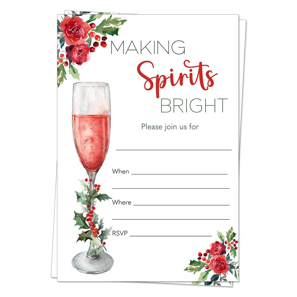 Fill In Christmas Party Invitations Making Spirits Bright DIY Blank Cocktails Family Xmas Holiday Party Invites (20 Count)