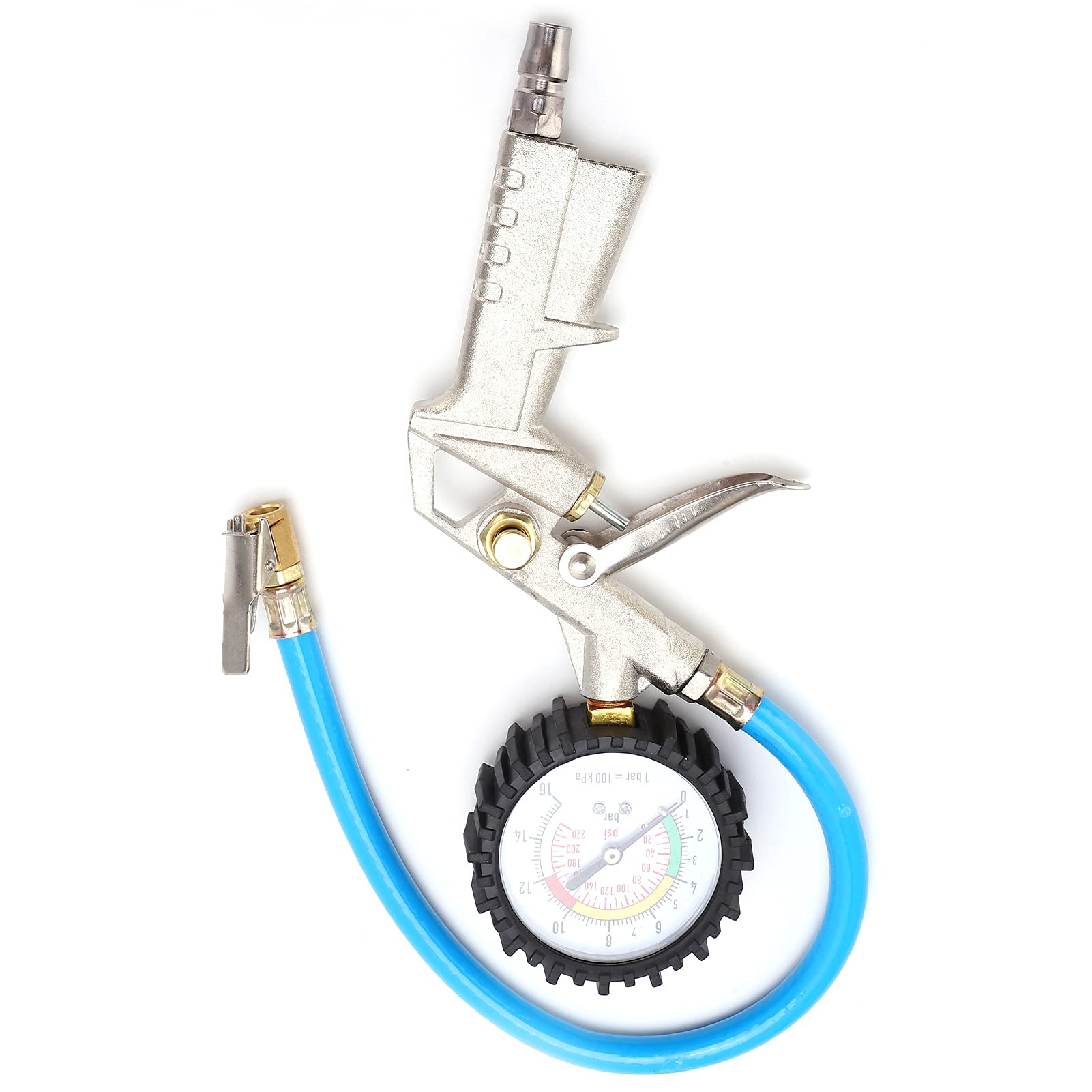 Gonfiatore per pneumatici, manometro per gonfiaggio pneumatici, sgonfiaggio per gonfiaggio pneumatici con manometro 0‑220psi 16bar Mandrino ad aria universale per auto, camion, motocicli, lega di zinc