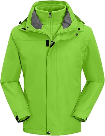 Men 3 in 1 Ski Jacket Waterproof Winter Snow Coat Windproof Hooded with Inner Warm Fleece Snowboarding