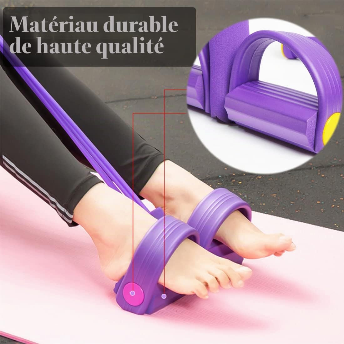 4 Tubes Corde élastique à abdominaux avec repose-pieds, exercice pour les abdominaux, les jambes, la taille pour le gym à domicile, yoga, fitness