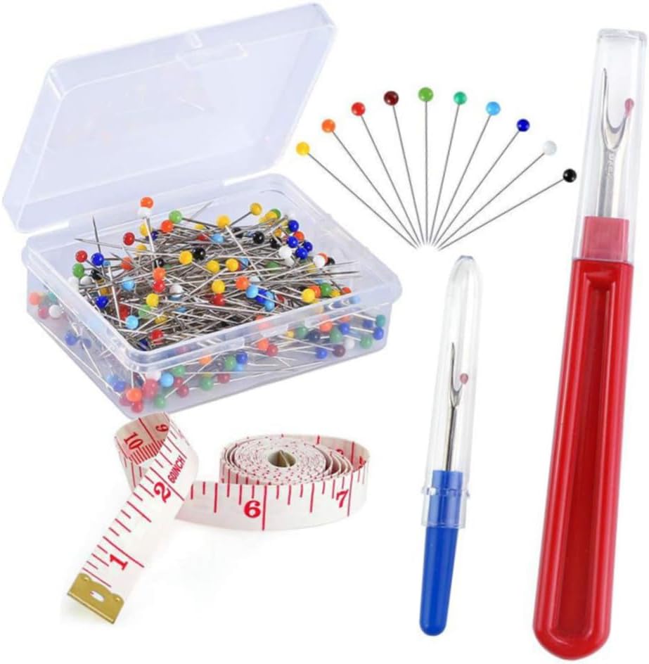 Tofficu 3sets Cross- Tools Kit Colorful Beads Seam Tape Measure for Sewing and Craft Includes Needle and Protective Cap