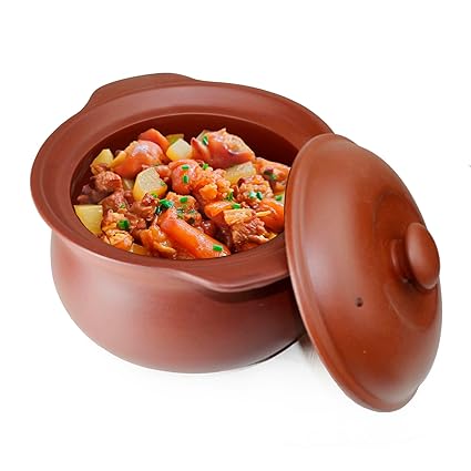Casserole Clay Hot Pot 2qt Lid Cooking Serving Soup Simmered Stewed Ceramic Red Unglazed Bowls (Red L)