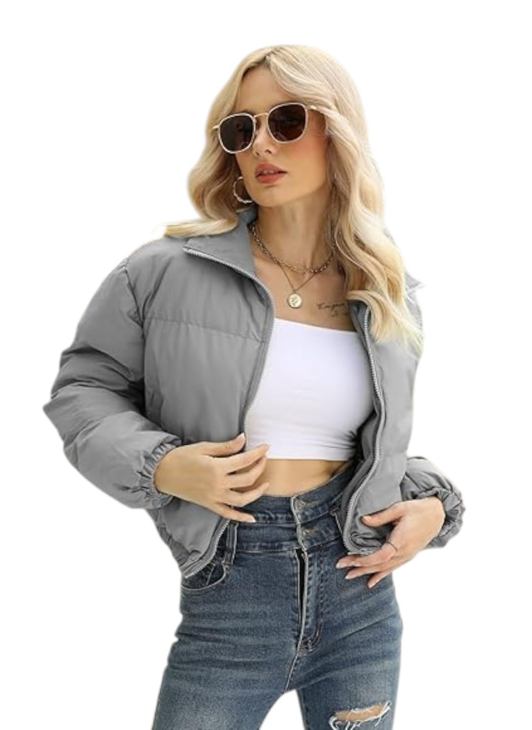 sqew Women’s Stylish Nylon Puffer Crop Jacket | Lightweight Winter Wear | Full Sleeve Zip-Up Short Jacket for Casual & Travel Fashion-picture-21