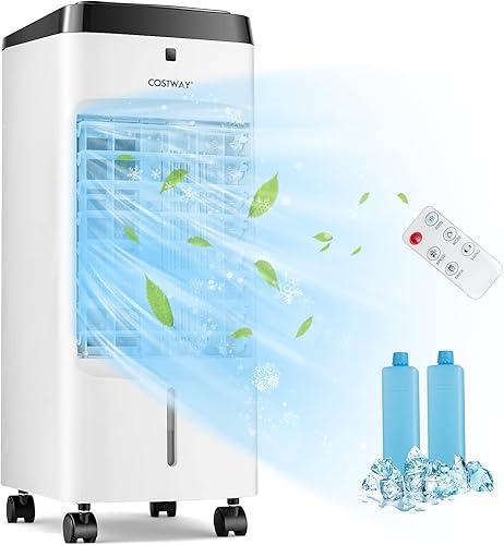 Miniatura 1 de COSTWAY Enfriador de aire evaporativo, enfriador silencioso 3 en 1 con control remoto, oscilación de 70, 4 modos, temporizador de 12 horas, tanque