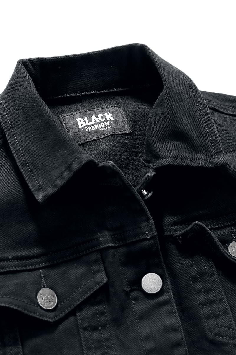 Black Premium by EMP Donna Gilet di jeans nero senza maniche con colletto della camicia