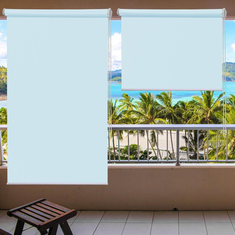 Image of Roller Blinds 300 GSM Polyester Fabric Waterproof & Sun Blockage Corded Roll Up and Down Blinds Curtains for Window, Door, Balcony (Sky Blue Color 3 X 7.5 Feet, Pack of 1 Piece)