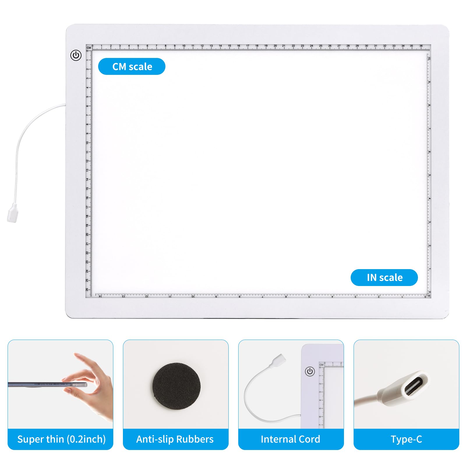 TOHETO A3 Lavagna Luminosa per Disegnare con Supporto Pieghevole, 8000 Lux Tampone Luminoso Ultra Sottile Artista LED Tracing Light Pad Board Box for Tracciamento, Disegno, Pittura Diamante - Bianco