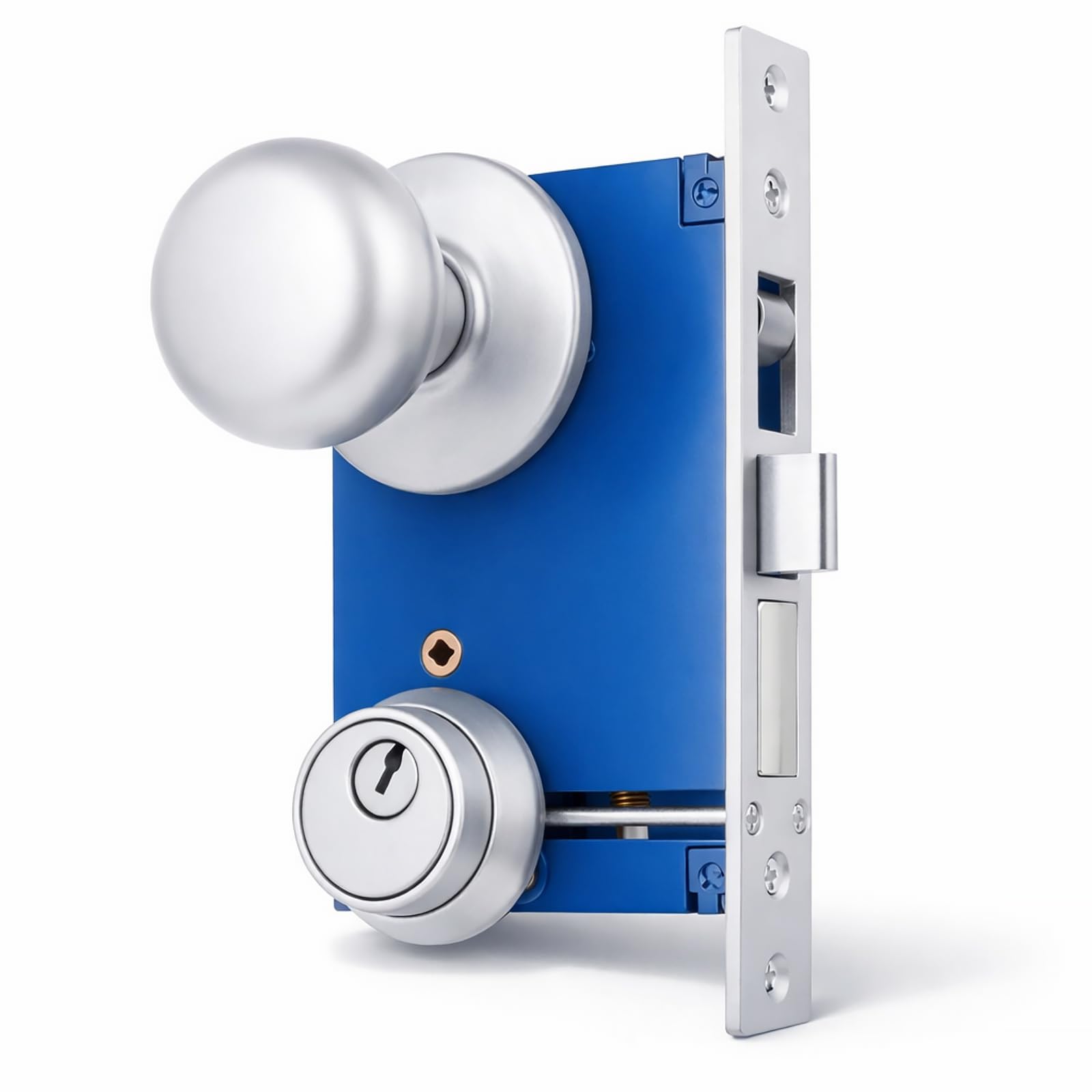 Photo 1 of Tandefio 1 Set Double Cylinder Mortise Lock Iron Gate Ornamental Latch Set with 2-1/2" Backset 1" X 7-1/8" Faceplate Polish Brass(Left Hand Reverse,Silver)