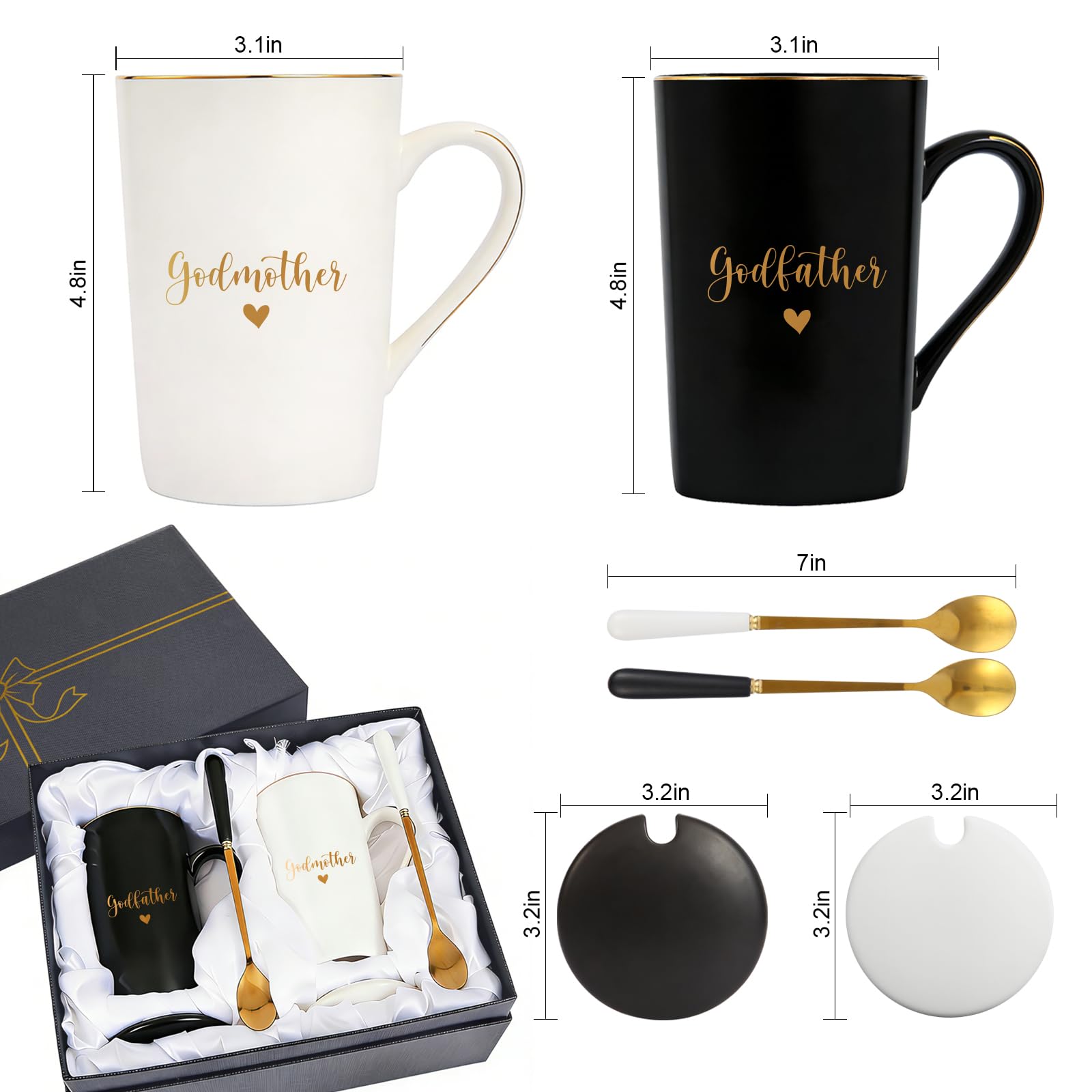 Godparents Proposal Gift Set, Godmother & Godfather Coffee Mugs with Gift Box, Pregnancy Announcement Birthday Gifts from Godchild 14oz