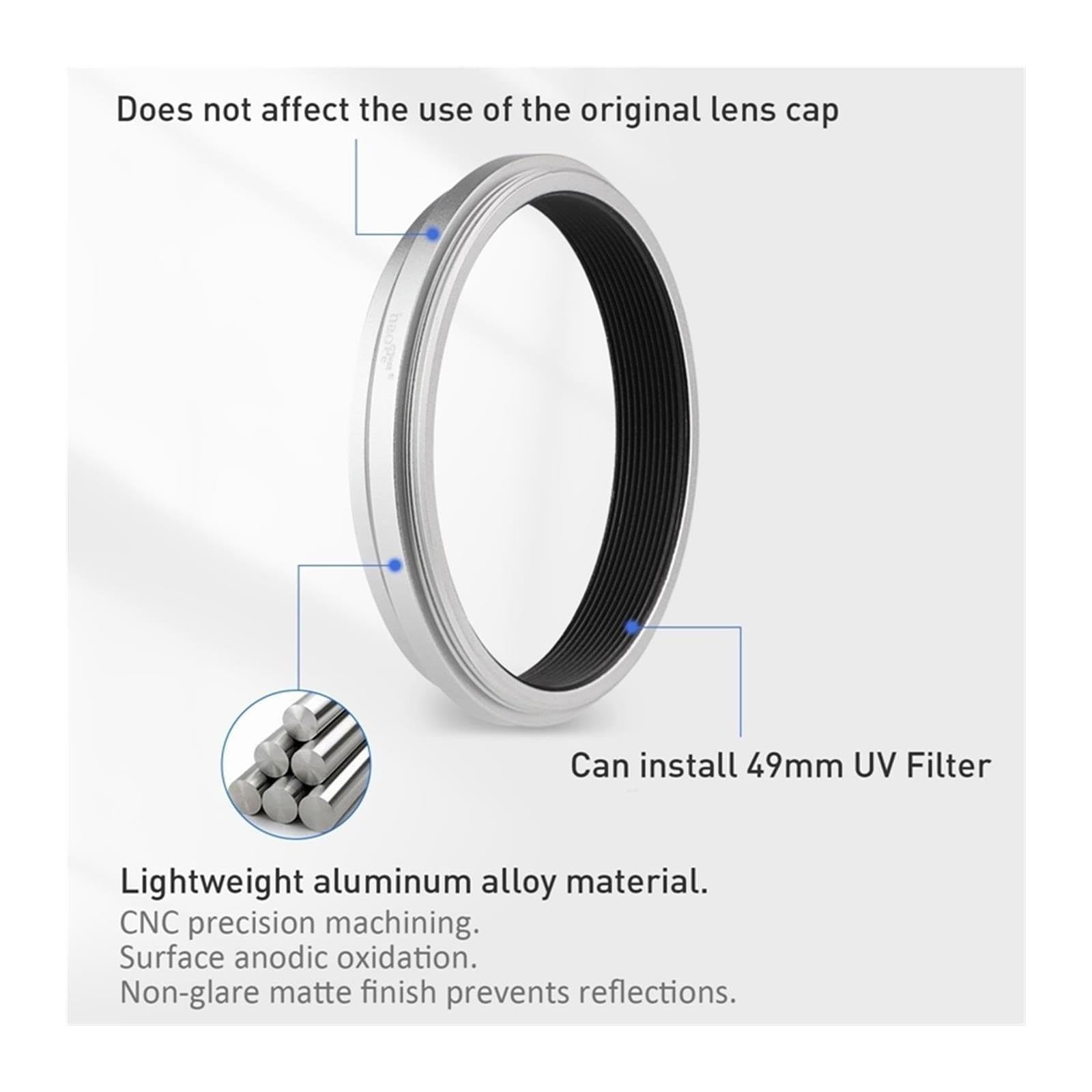 Anello adattatore filtro obiettivo compatibile for Fujifilm X100VI X100V 49mm UV CPL ND AR-X100(Silver Adapter Ring)