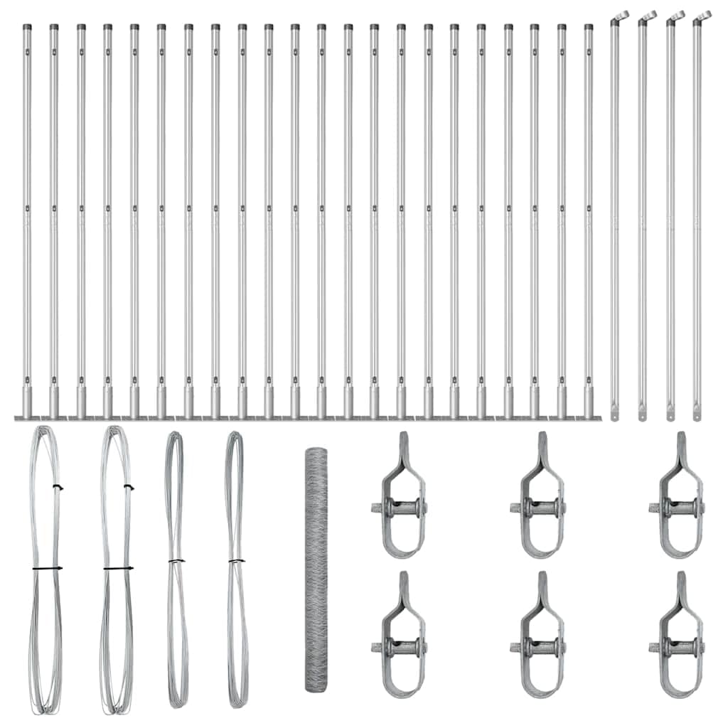 Fence Post Silver 50 x 1.6 m 50 mm Mesh Steel Garden Panel Posts Set Secure Boundary Barrier for Outdoor Yard Terrace Corrosion Resistant Easy Assembly 22 Pack with 1 Fence