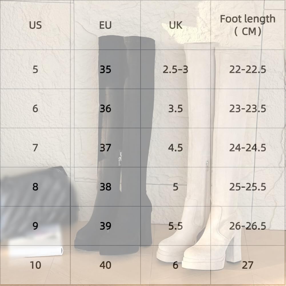 Women's Over the Knee Platform Boots - Suede Stretch Thigh High Boots with Block Heel, Sexy Side Zip Long Boots for Fall