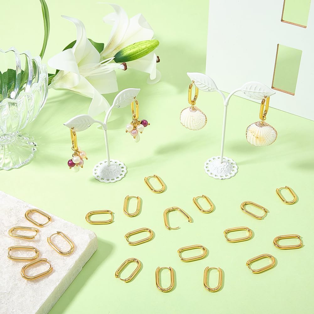 SUNNYCLUE 1 Box 24Pcs Real 18K Gold Plated Oval Huggie Earrings Gold Earring Hoops Sets Bulk Stainless Steel Metal Leverback Ear Hooks for Jewelry Making Accessories DIY Crafts Supplies Women Adult image 4