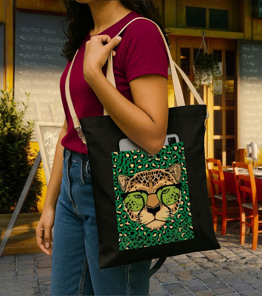 Image of ZORI Black Sling Tote Bag With Pocket and with Beige Straps, Tote Bags For Women large capacity,Tote bag For Shopping, College, Travel, More Canvas Handbag For Unisex