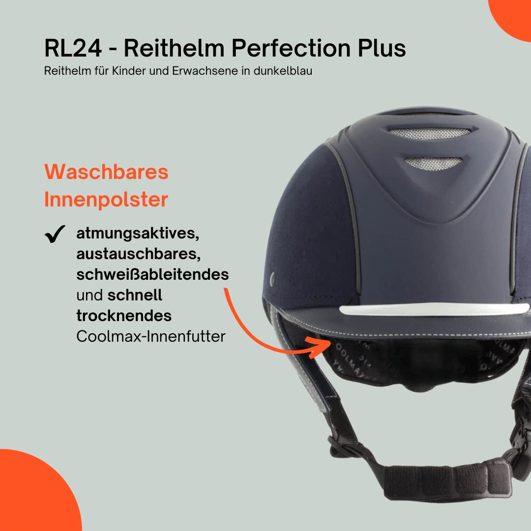RL24 - Reithelm Perfection Plus | atmungsaktives & waschbares Innenfutter | Reitkappe mit Kinn- & Nackenschutz | Größe- & Kopfform verstellbar | Unisex Reitsport Schutzkleidung