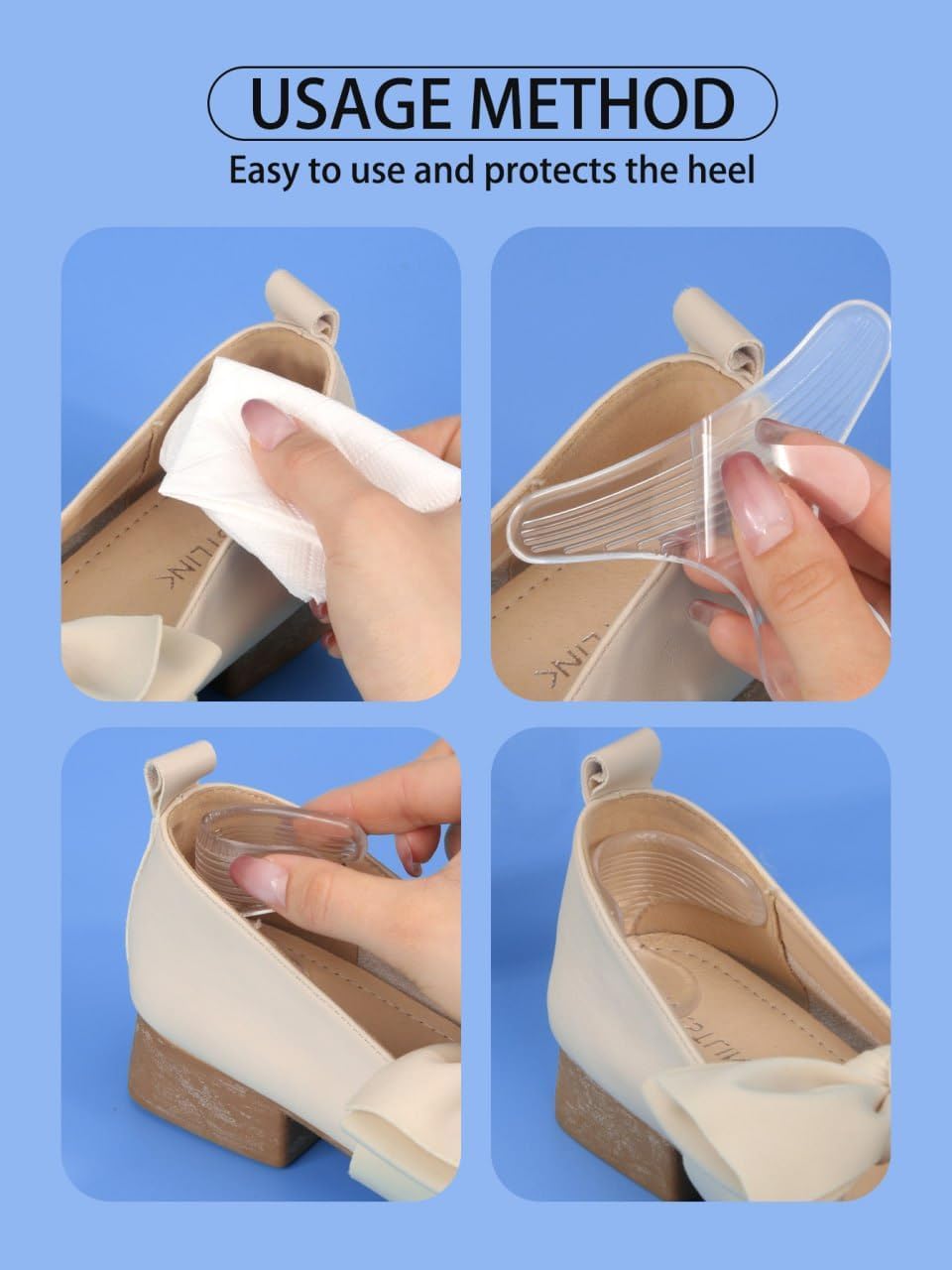 FifthNest Transparent Heel Grip Pads for Women | Silicone Non Slip Heel Stickers for Loose Shoes | Self Adhesive Invisible Heel Cushion Pads for Comfort and Daily Wear | 1 Pair 1