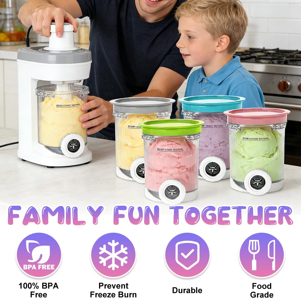 4 Stück Behälter für Ninja CREAMi NC700 NC701, 480ML Creami Behälter mit Deckel und Schaufel, BPA-Frei und Spülmaschinenfest Becher, Creamy Deluxe Becher, Eisbehälter für Ninja Creami Zubehör