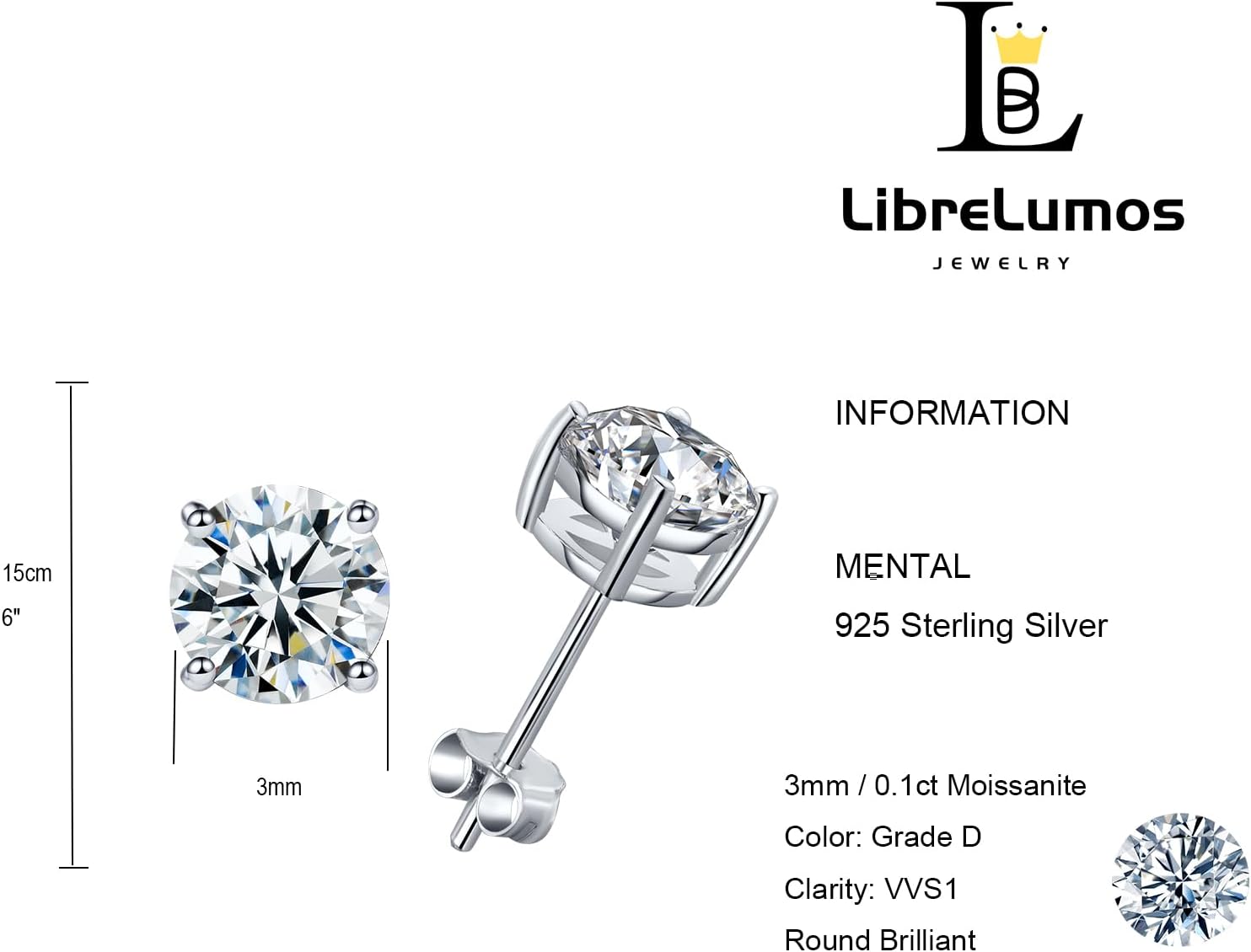 Moissanite Stud Earrings Lab Created Diamond 18K White Gold Plated 925 Sterling Silver Earrings Jewelry Gifts for Women Men, GRA Certificated - Image 4