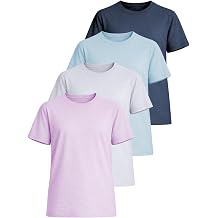 4 Pack Kids Short Sleeve Athletic T-Shirts, Moisture Wicking Crewneck Tops