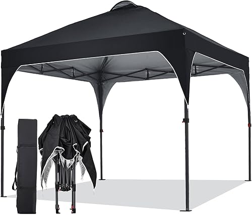 Miniatura 20 de Toldo desplegable de 10 x 10 pies, tienda de campaña instantánea para exteriores con bolsa de transporte, 3 alturas ajustables, portátil para Negro
