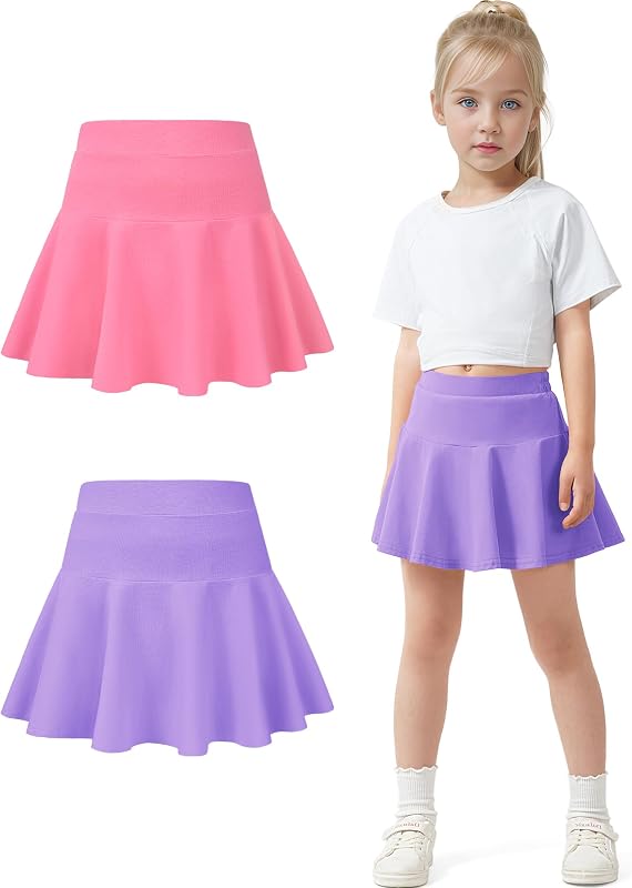 2 Pack Little Girls Athletic Uniform Skorts Toddler Skirt with Shorts