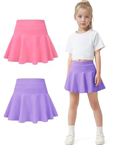 BOOPH 2 Pack Little Girls Athletic Uniform Skorts French Tennis Golf Skirts with Shorts for Toddler