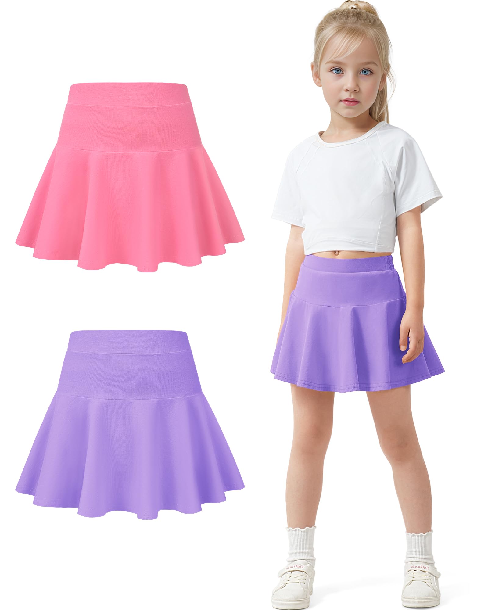 BOOPH 2 Pack Little Girls Athletic Uniform Skorts French Tennis Golf Skirts with Shorts for Toddler