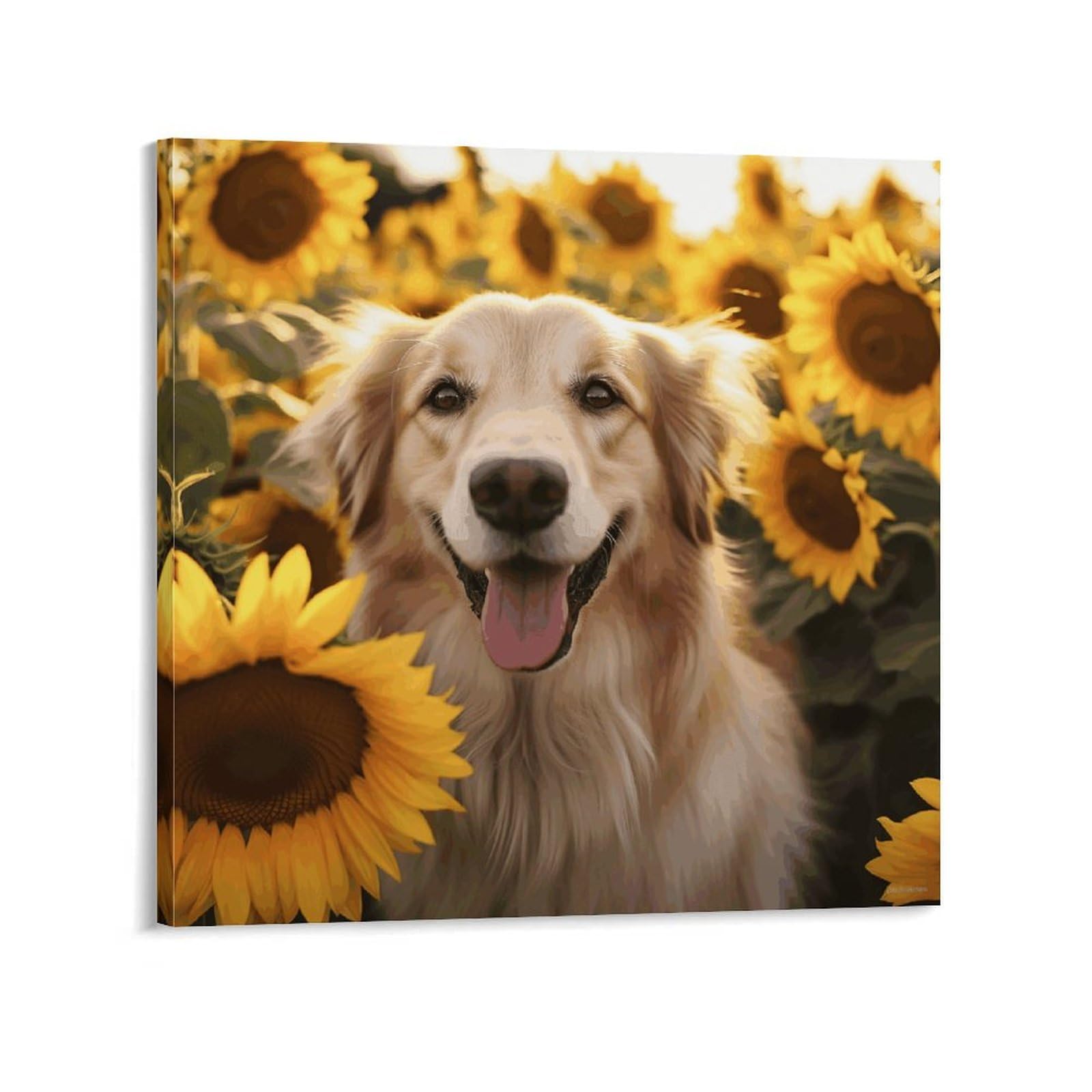 KLOPH Dog And Sunflower Canvas Wall Art for Living Room 10x10inch Modern Artwork Painting for Bathroom Hanging Canvas Prints Aesthetic Wallart for Bedroom Kitchen Office Wall Decor
